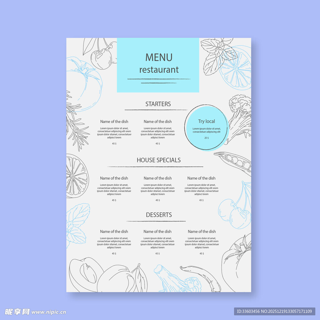 简约手绘风餐厅菜单设计