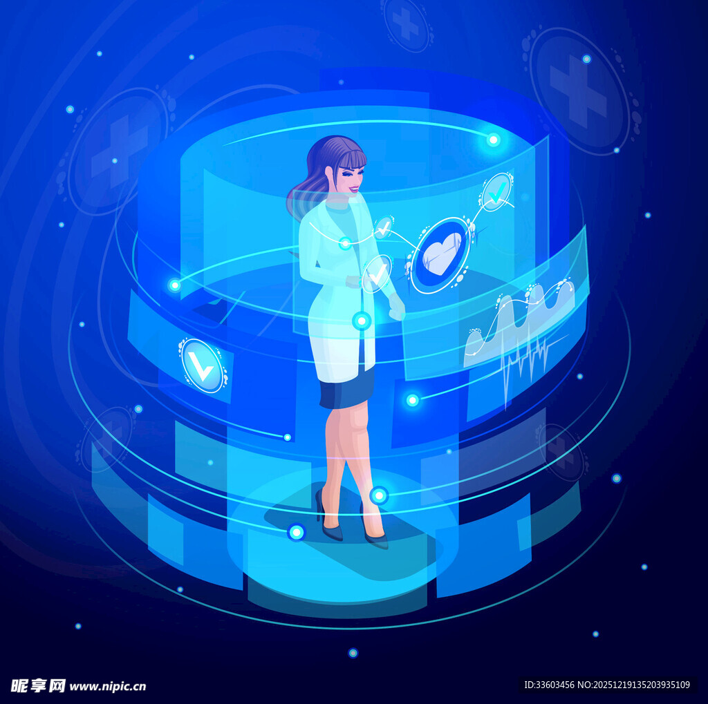 科技女性于虚拟界面操作