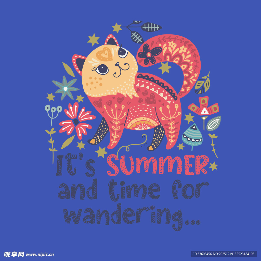 夏日猫咪插画图案