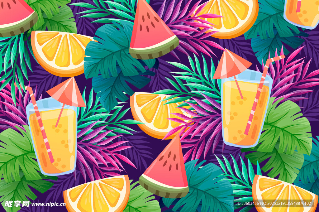 夏日水果饮品图案背景