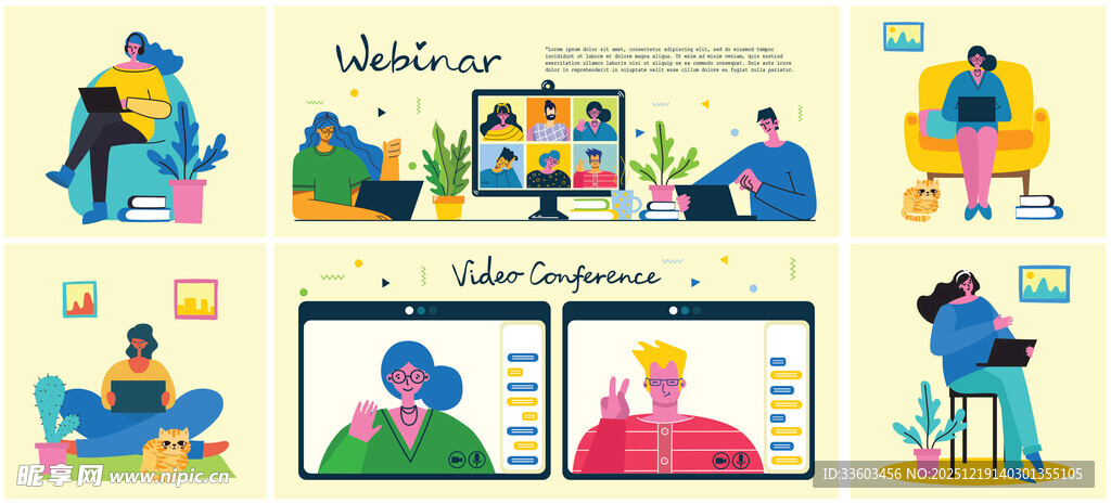 多样办公场景插画展示