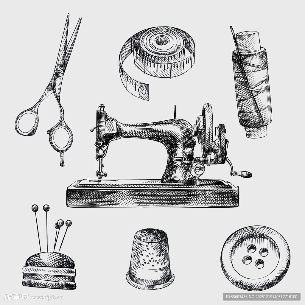 复古缝纫工具集合