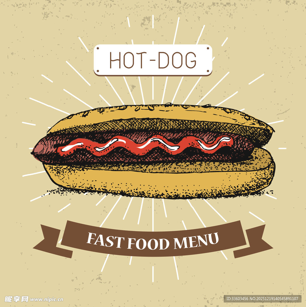 复古风热狗快餐菜单插画
