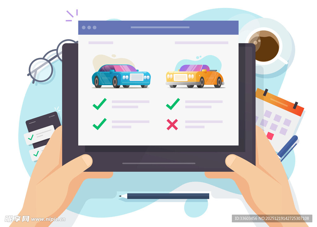 平板上的车辆对比选择画面