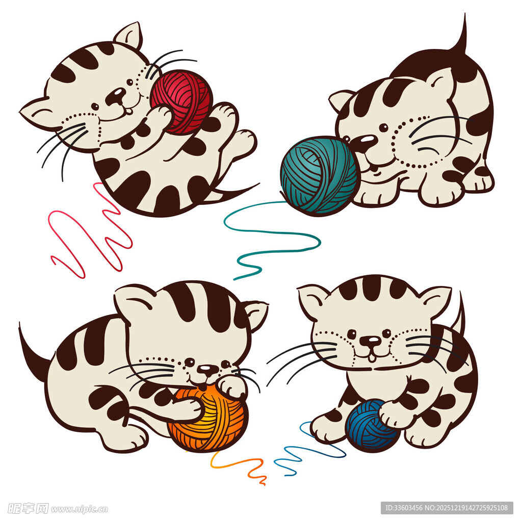 猫咪玩毛线可爱插画
