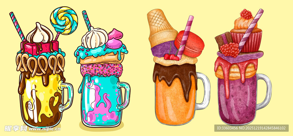 多彩创意饮品插画展示