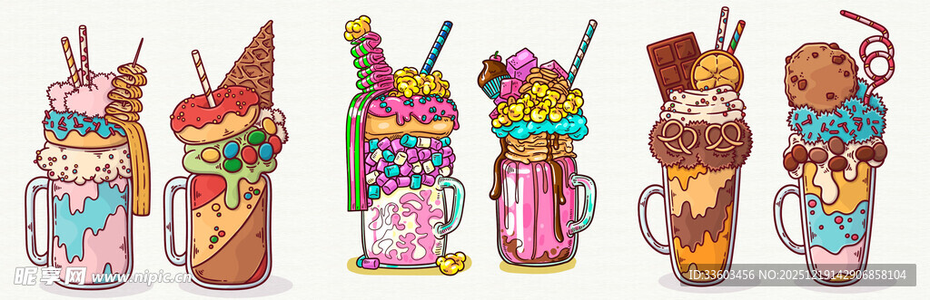 多彩手绘风美味冰淇淋饮品