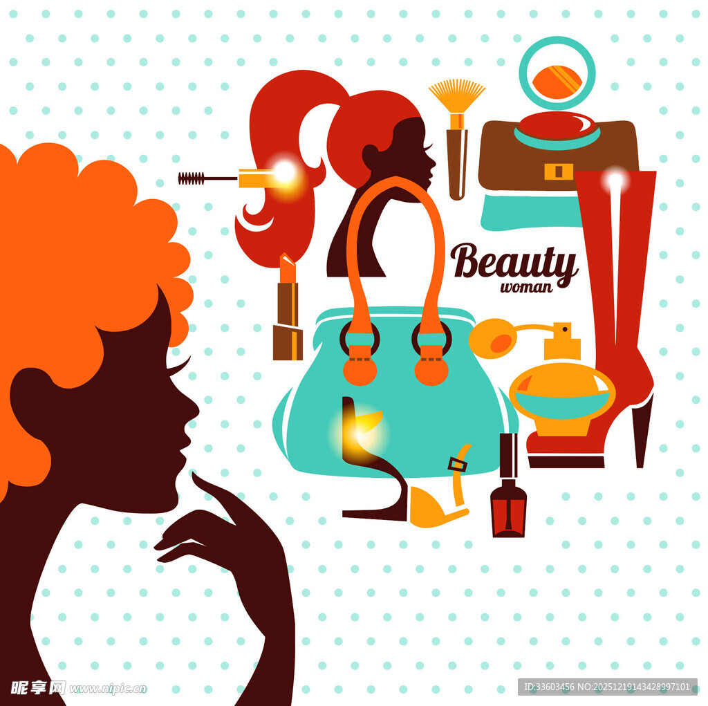 女性美妆元素剪影图