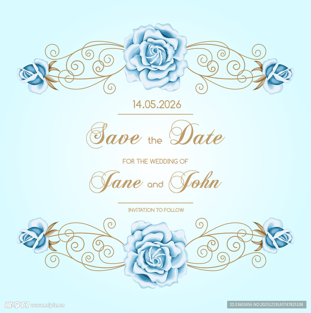 蓝色玫瑰婚礼请柬设计