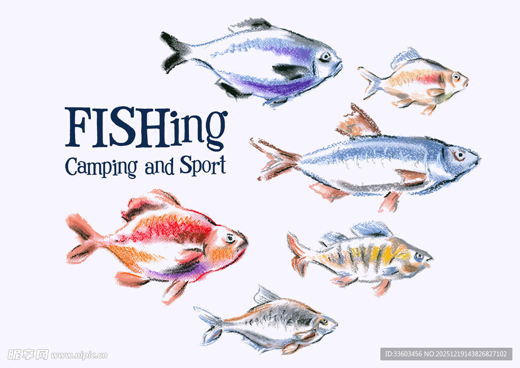 多彩钓鱼鱼插画