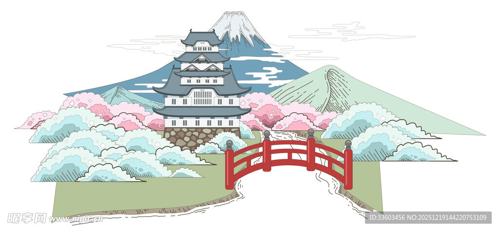 富士山下的日式风景