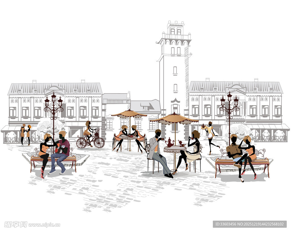 广场休闲场景插画