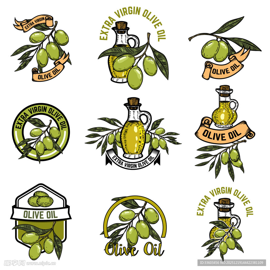 橄榄与橄榄油图标设计元素
