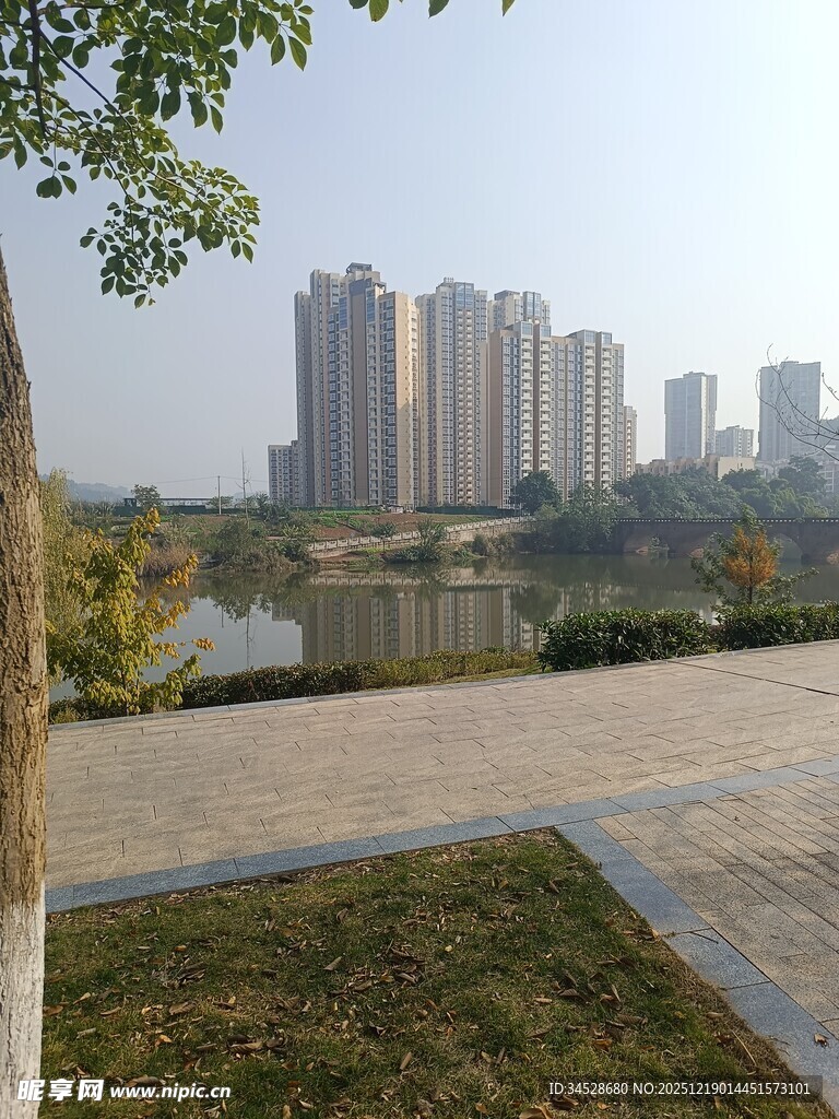 城市湖畔景观