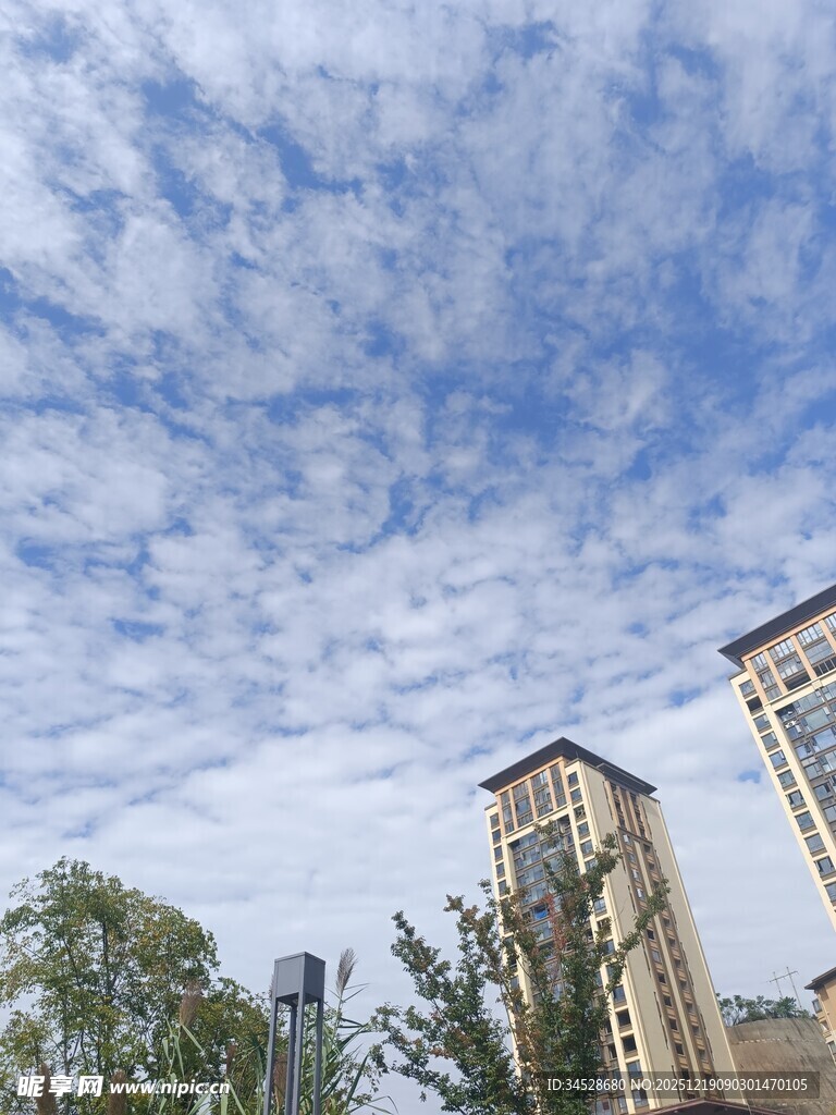城市上空的蓝天白云景观