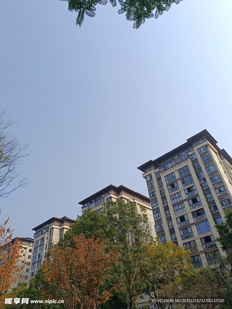 秋日下的现代高层住宅楼