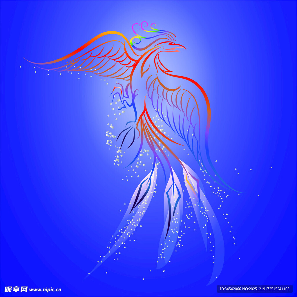 蓝色背景上的绚丽凤凰图案