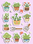 可爱盆栽贴纸