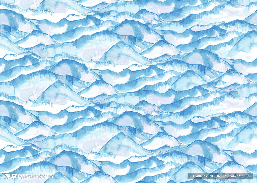 蓝色水波纹理水彩图案