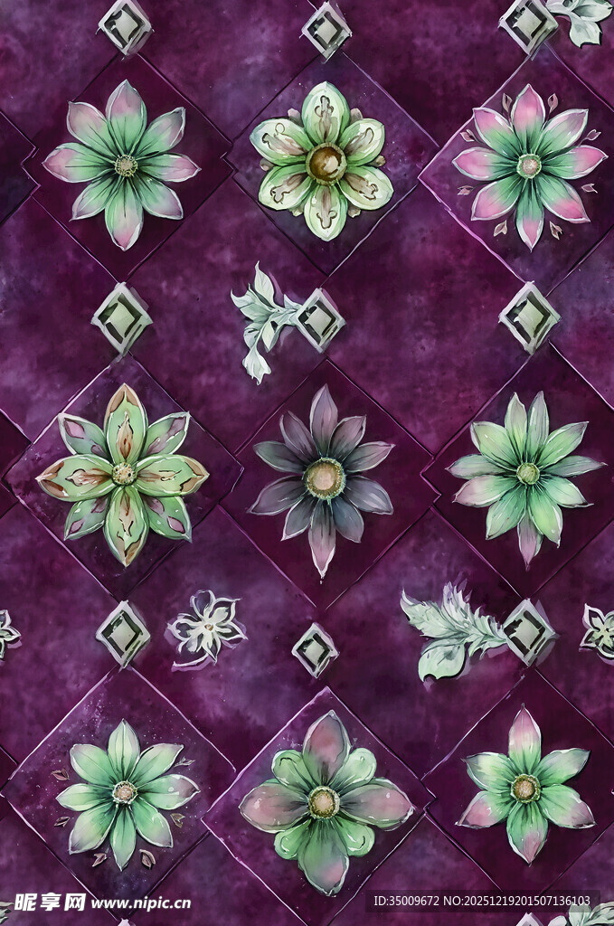 紫色底花卉图案纹理