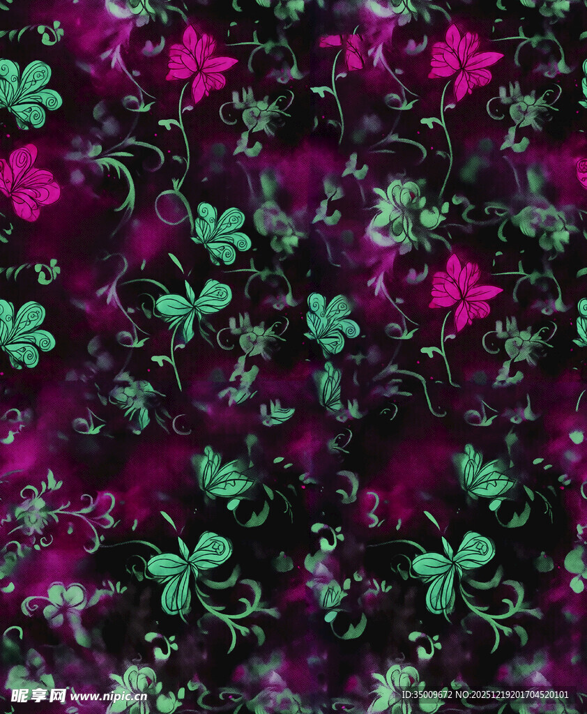 紫色花卉四叶草图案背景