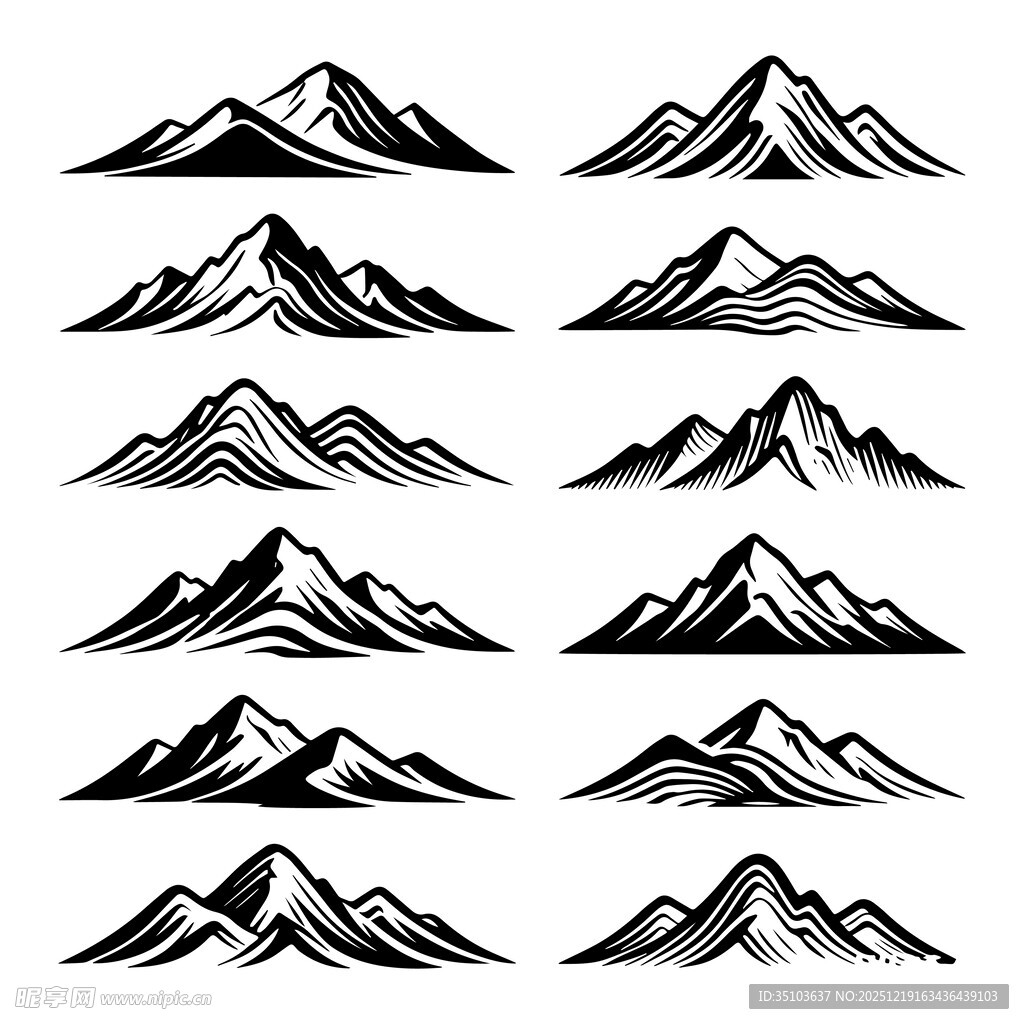 多样黑白山峰矢量图案