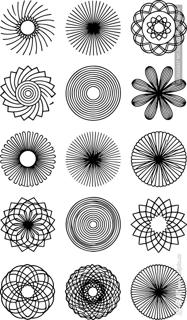 黑白几何圆形花纹图案集