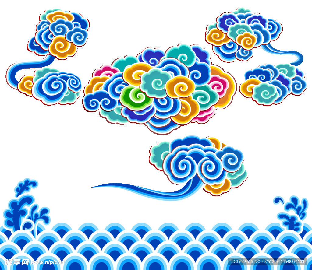 传统中式云纹海浪图案