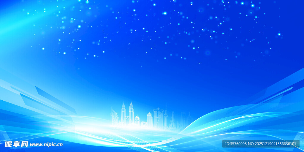 梦幻蓝色星空城市背景