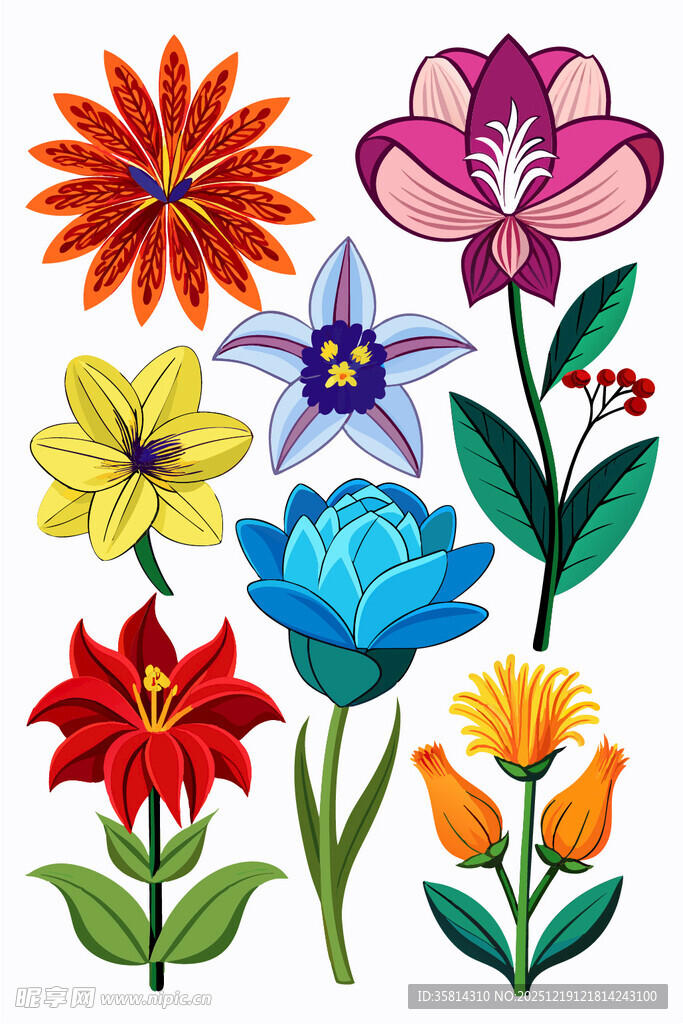 多彩手绘花卉图案集合