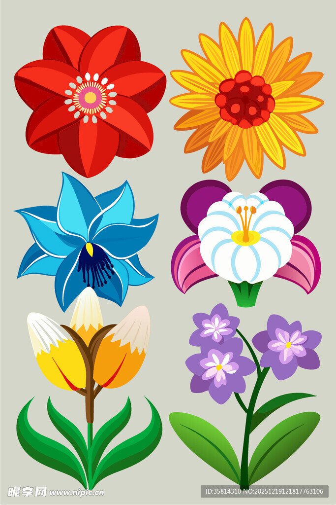 多彩花卉矢量插画素材