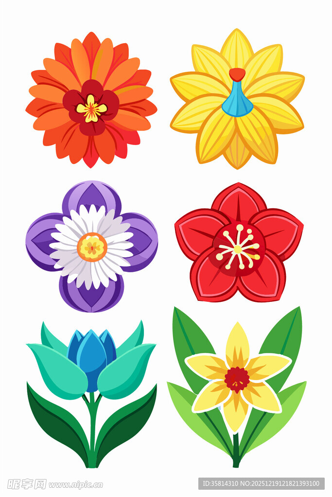 多彩立体花朵插画素材