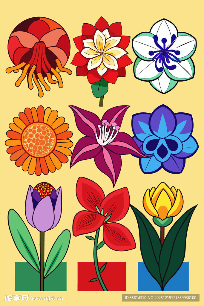 多彩花卉插画艺术作品