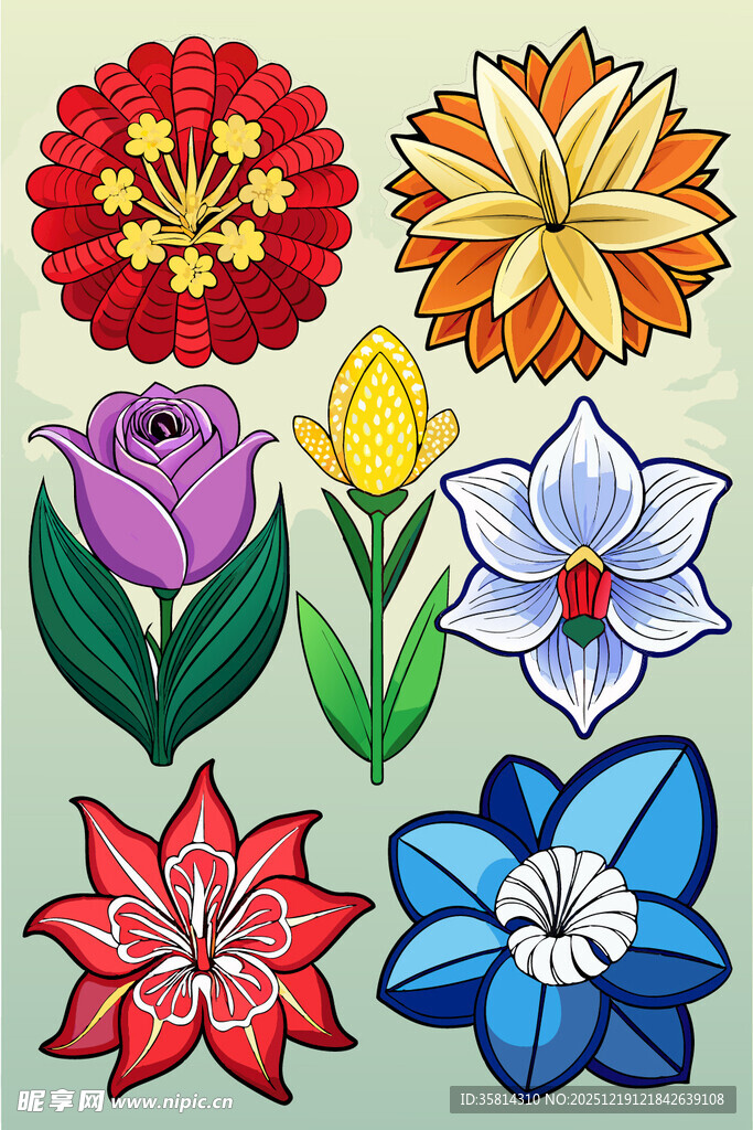 多彩手绘花卉图案集合