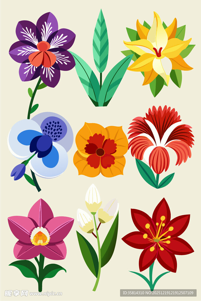 多彩手绘花卉集合