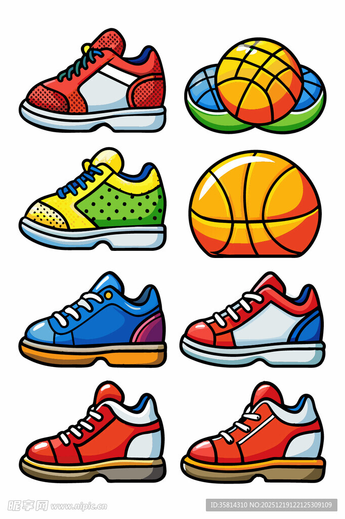 多彩运动鞋与篮球组合