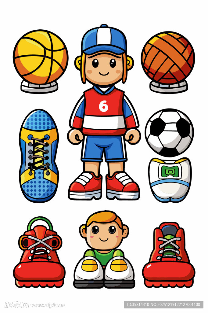 儿童运动装备卡通插画