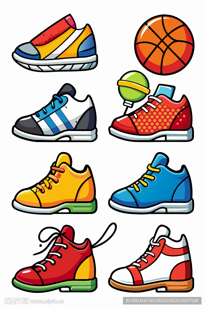 多彩运动鞋与篮球图案