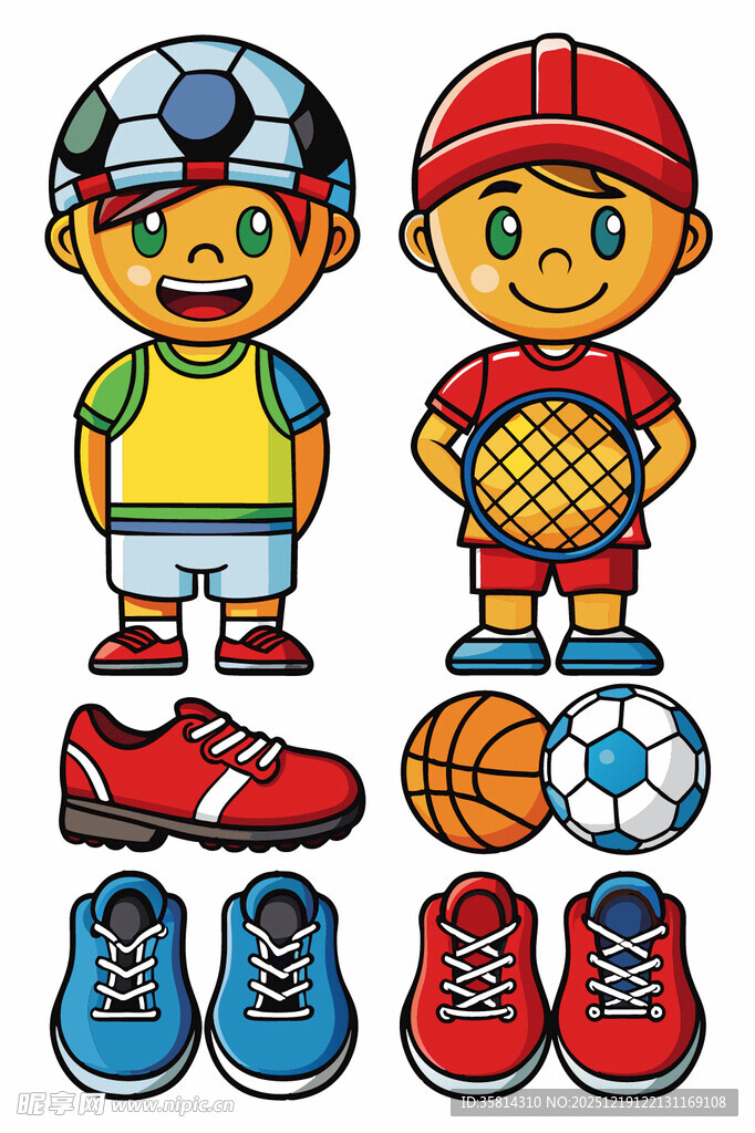 儿童运动装备与卡通形象