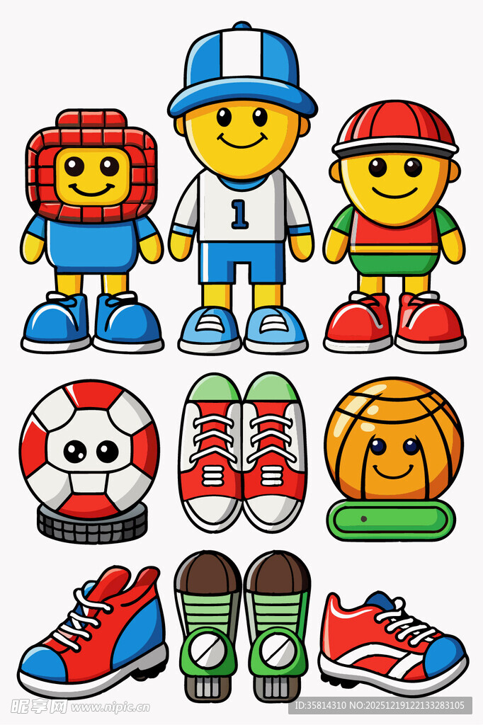 卡通运动角色与运动装备