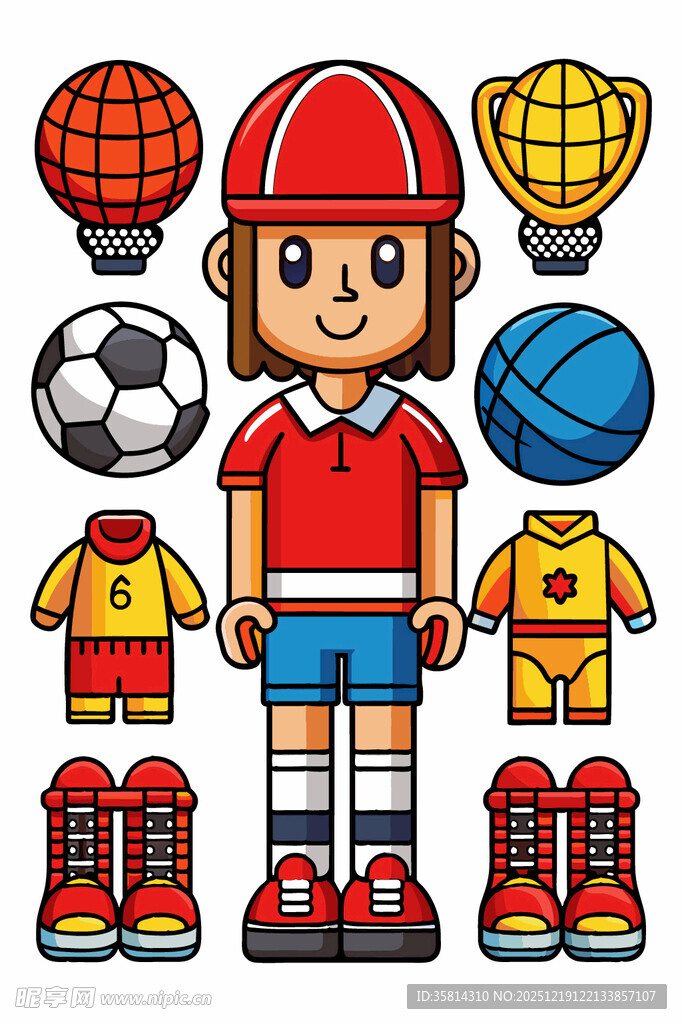 足球运动员及装备集合