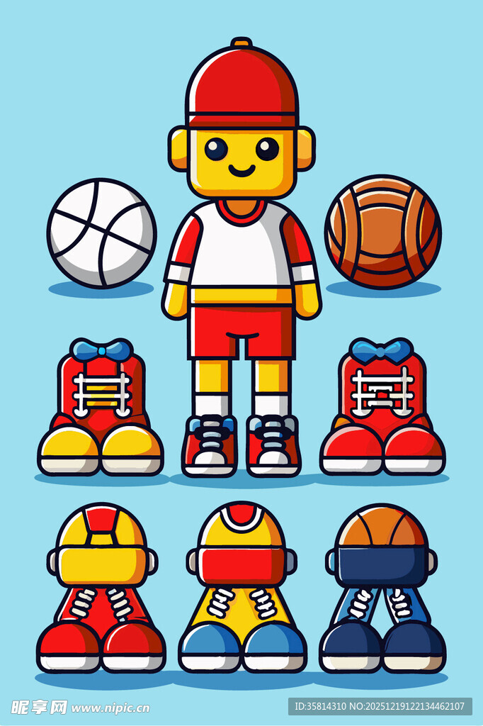 男孩与多样运动装备