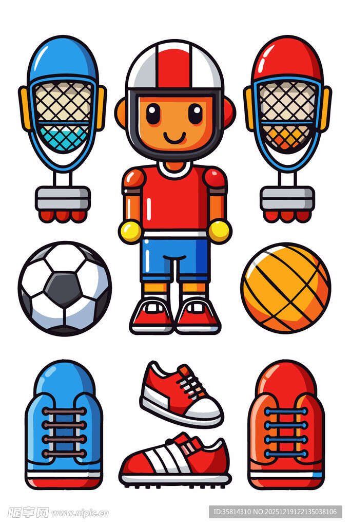 卡通足球运动员及运动装备