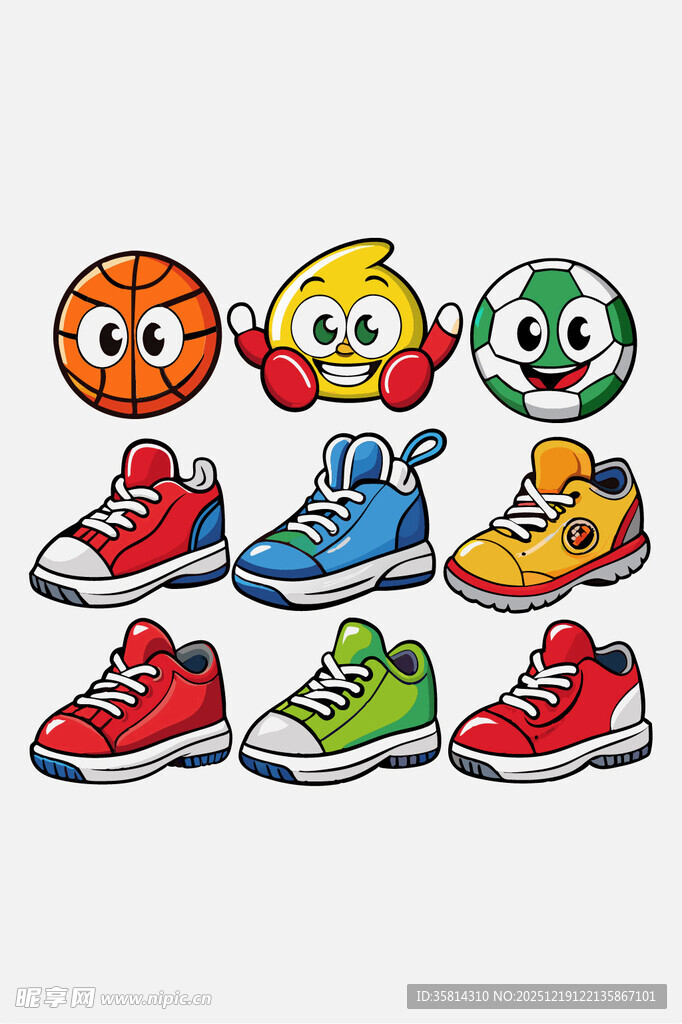 卡通运动鞋与球的趣味组合