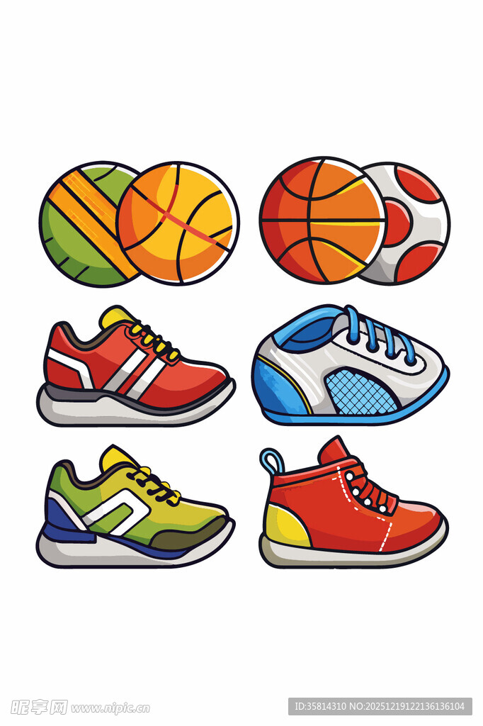 多彩运动鞋与球组合