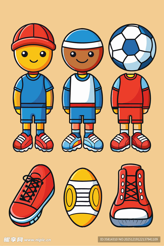 足球运动员与装备插画