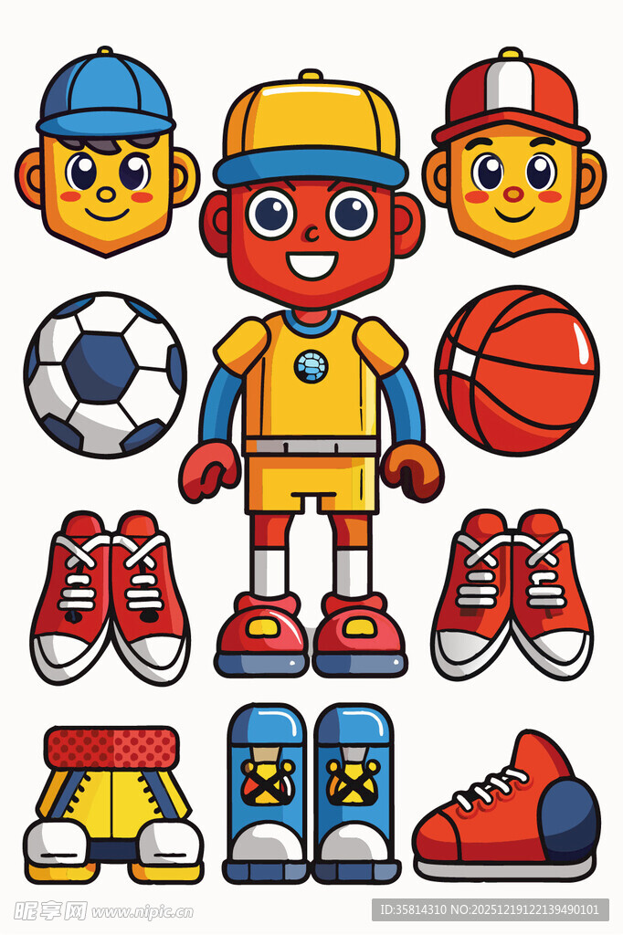 卡通运动角色与装备集合