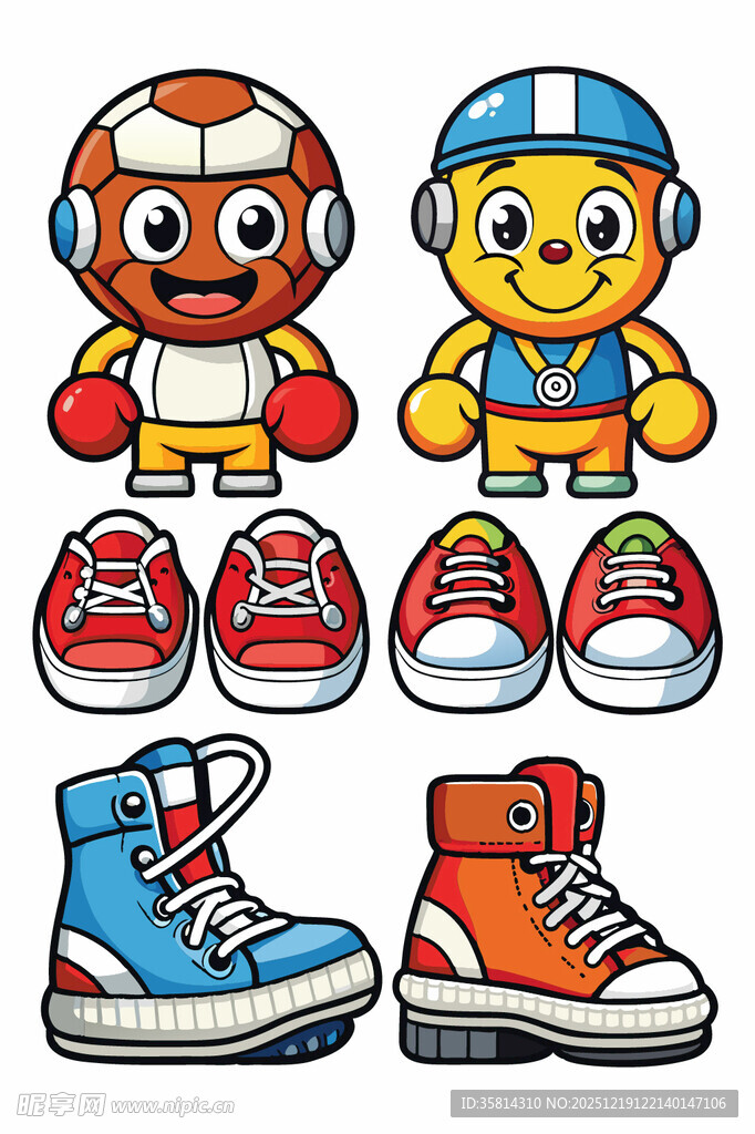 卡通角色与多彩鞋子展示