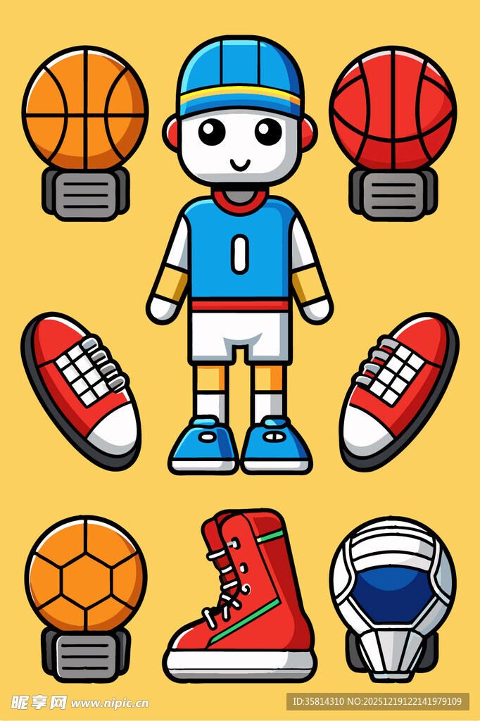 卡通运动人物与多样装备