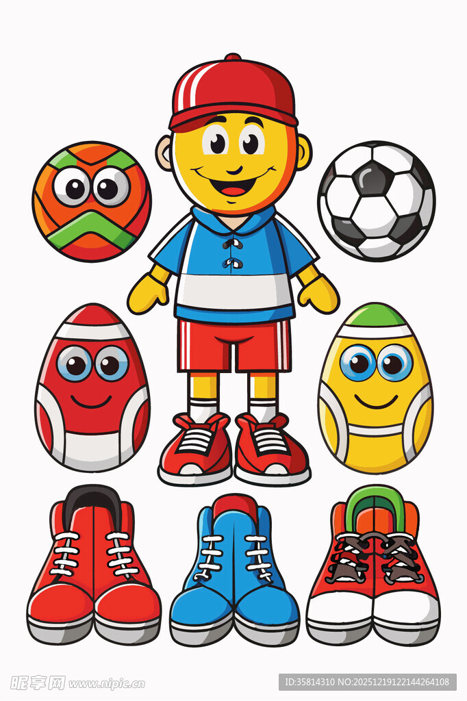 卡通运动角色与装备集合